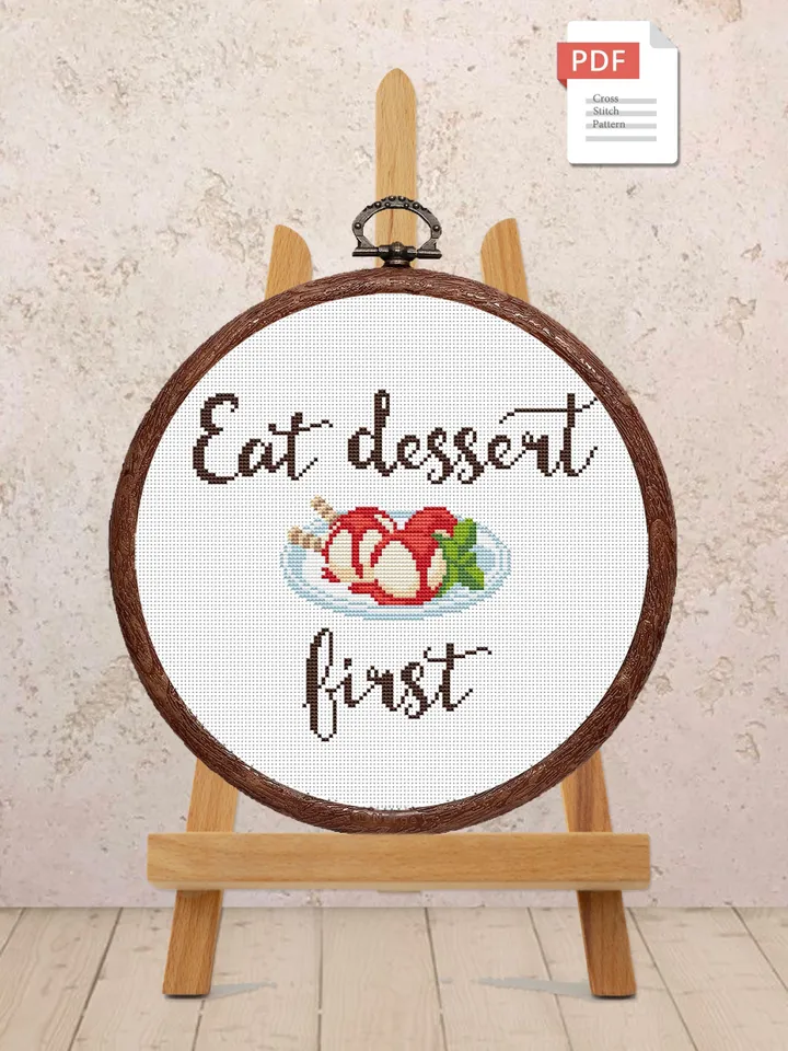 Set of 2 Ice Cream Cross Stitch Pattern, Kitchen Cross Stitch, Embroidery Ice Cream, Dessert Cross Stitch, Modern Cross Stitch #kt022