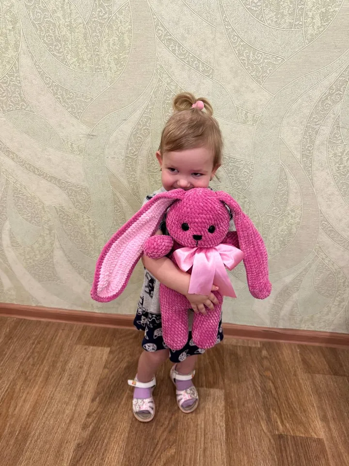 pink plush bunny, crocheted