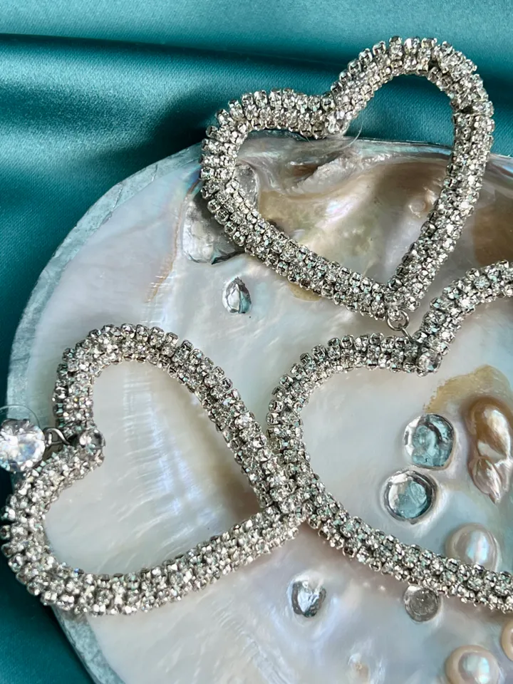 Assymetrical Hearts Crystal Earrings