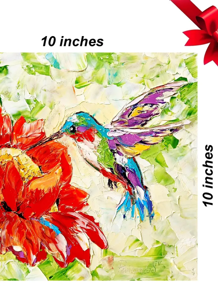 Hummingbird Painting Birds Original Art Christmas Gifts Animal Artwork Hummingbird Impasto Oil Wall Art Personalized Gifts by ArtProkopaloSv