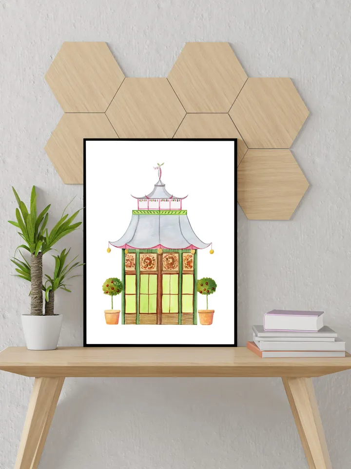Pagoda Chinoiserie Watercolor Painting Asian Print Architectural Grandmillennial Chinoiserie Chic Pagoda Picture Chinese Art Japanese Print