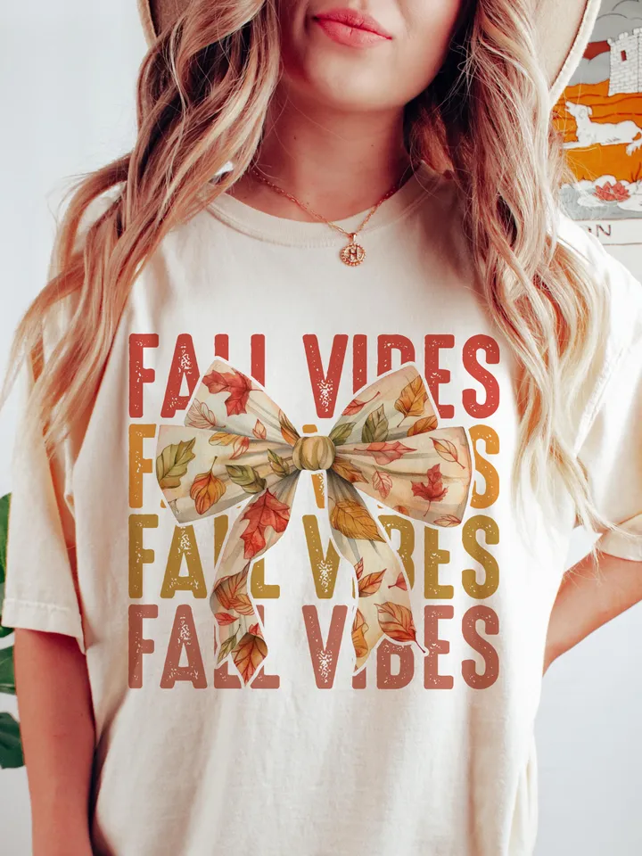 Fall Vibes Png, Retro Fall Coquette Bow Png, Fall T Shirt Png, Autumn Pumpkin Png, Autumn Sublimation png Design