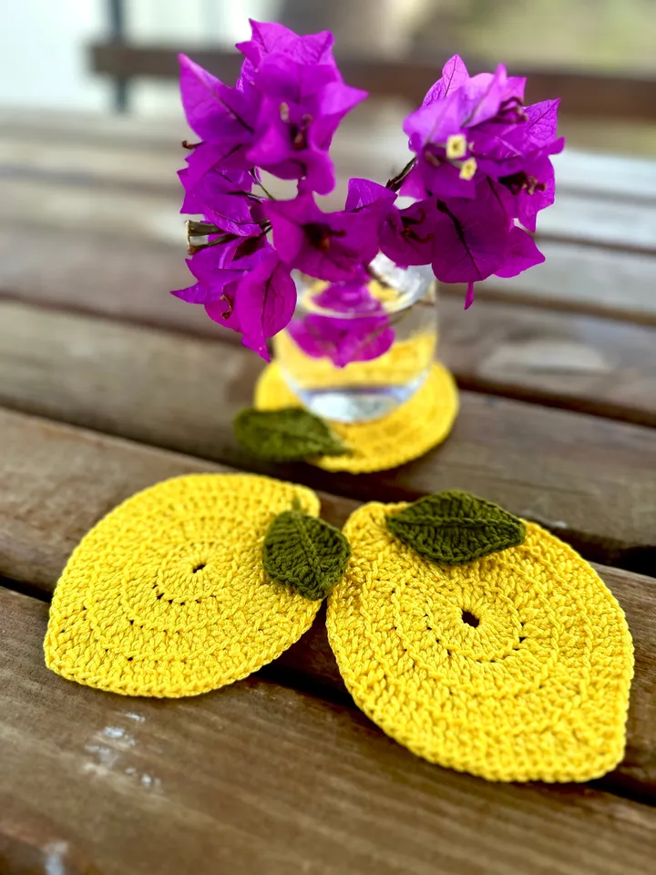 CROCHET Lemon Coaster with Leaf pattern | Download PDF | Tutorial and Video Easy crochet | Summer home decor | kitchen decor | simple gift