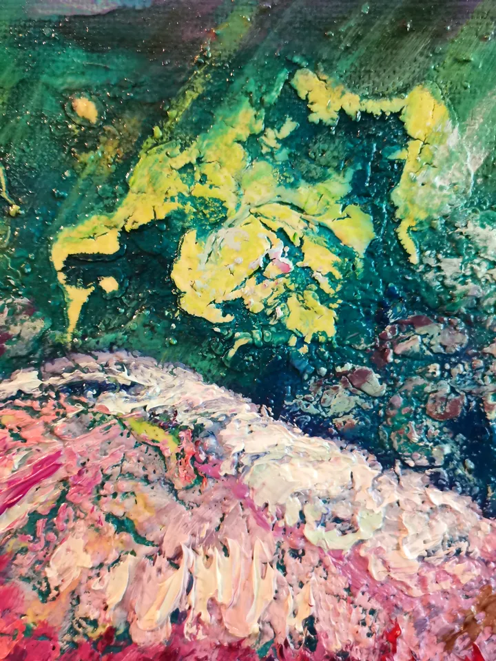 Seagull Bird Painting Art Oil Original Impasto Northern Aurora Borealis Svinar Oksana