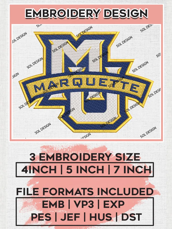 NCAA MU Marquette College Team Logo Embroidery Design Files, NCAA Marquette Golden Eagles Machine Embroidery, NCAA Teams, 3 sizes, NCAA Machine embroidery designs, Digital Download