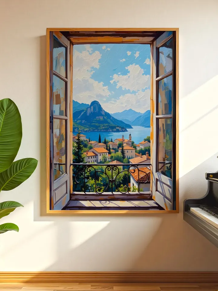 Open Window Lake Como Art Print Henri Matisse Style Fauvist Exhibition Poster Italian Mediterranean Patio Scene Digital Download Decor HMS2