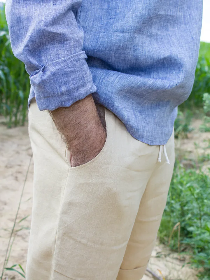 Beige linen shorts for men with pockets and with elastic waist / Mens summer linen shorts / Linen organic clothing