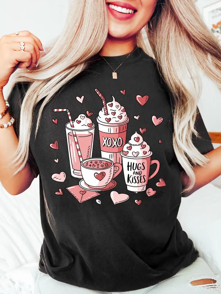 Coffee Valentine Png, Valentines Day, XOXO Hugs and Kisses Png, Digital Download, Valentine Graphics, Coffee Lover Png, Coffee Sublimation