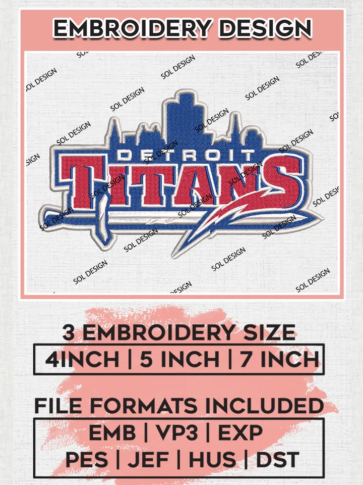 NCAA Detroit Mercy Titans College Football Team Logo Embroidery Design Files, NCAA Detroit Mercy Titans Machine Embroidery, NCAA Teams, Game Day, 3 sizes, NCAA Machine embroidery designs, Digital Download