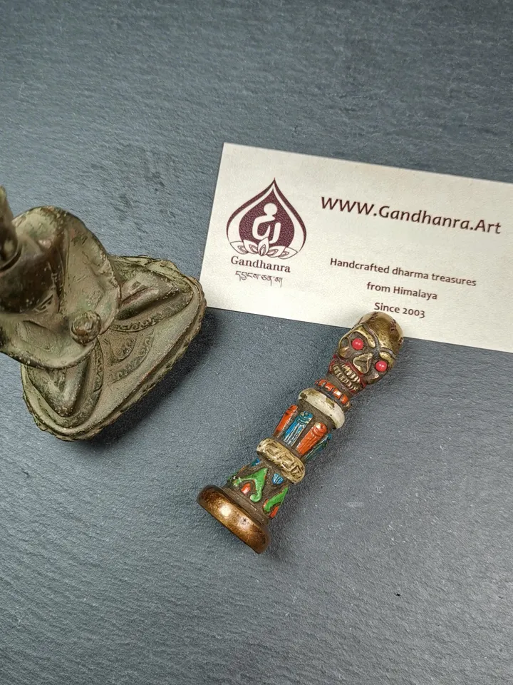 Gandhanra Tibetan Buddhism Seal Stamp Amulet - Unique Gecko Pattern Citipati Skull Design | Authentic Artisan Craft from Tibet