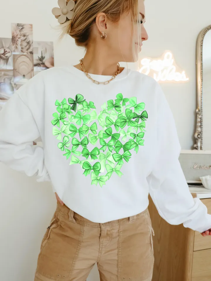 Coquette Patrick’s Heart Bow png, 4 leaf clover png, St Patrick's Day png, Irish png, Shamrock png designs, Coquette st patrick Png, Lucky