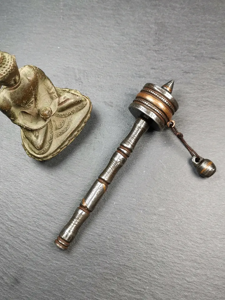 Gandhanra Handmade Tibetan Handheld Prayer Wheel,Mani Wheel,Small Size 13cm