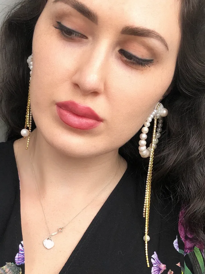 Wedding Natural Pearl Asymmetric Hoop Earrings