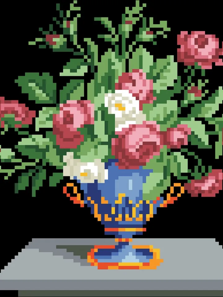 Antique Cross Stitch Pattern Small Bouquet of Roses in a Vase Digital Download PDF