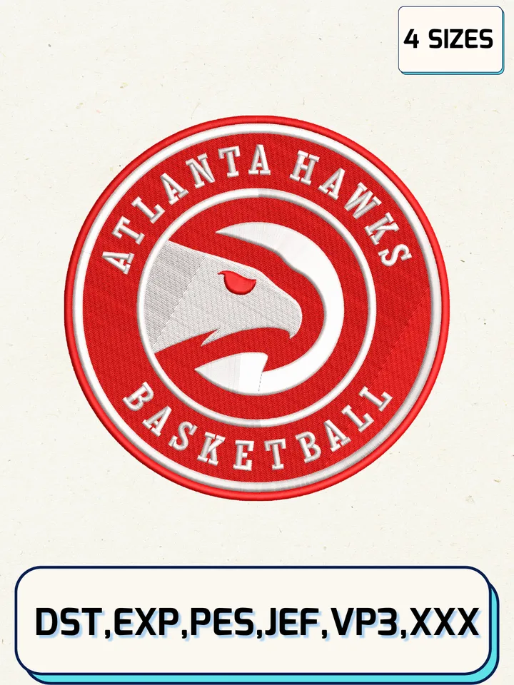 Atlanta Hawks Logos Embroidery Design Files,NBA Logos Embroidery Designs,Machine Embroidery Files,4 Sizes