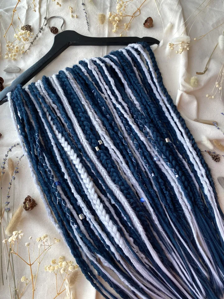 Dark blue and gray synthetic crochet De dreadlocks and braids ready to ship, Dreads extensions, Faux locs, fake dreads