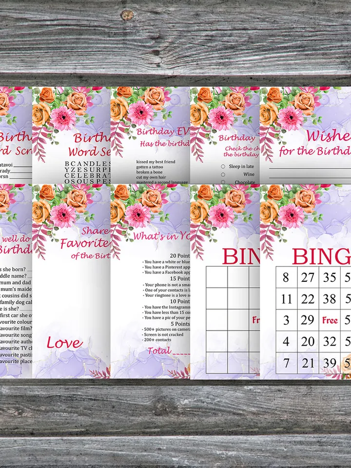Flowers Birthday Party Games bundle,Adult birthday games package,Printable Birthday Games,INSTANT DOWNLOAD