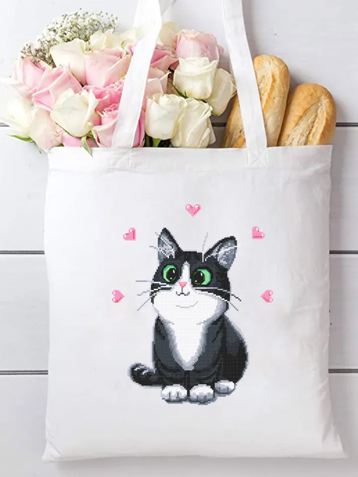 Cute black cat cross stitch pattern download PDF, Animal cross stitch chart, Cat embroidery PDF, Kitten cross stitch, Gift for cat lover #K2