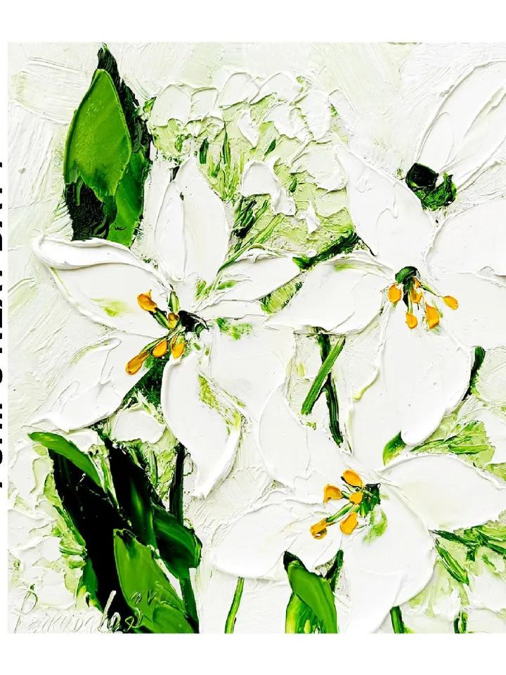 Lily Painting Hydrangea Christmas gifts Original Art Impasto oil Painting 8x8 in Flower Artwork Floral Wall Art Painting by ArtProkopaloSv