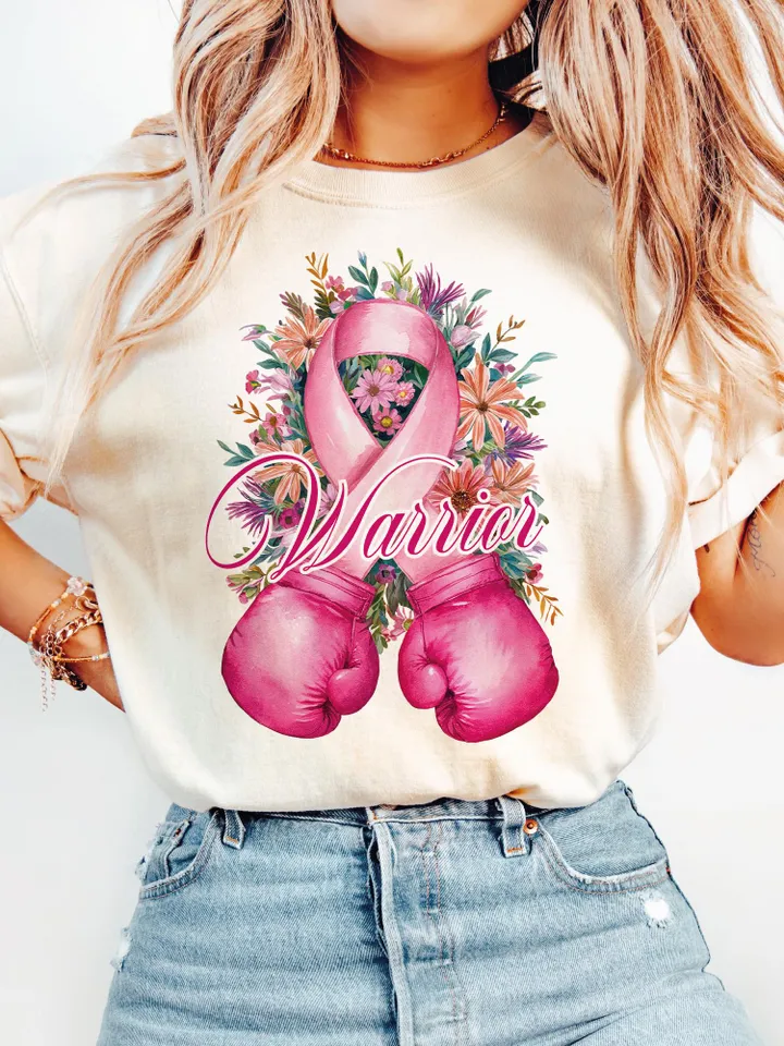 Breast Cancer Warrior with boxing gloves png sublimation design download, Breast Cancer png, Cancer Awareness png, sublimate designs