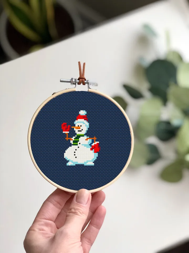 Small Christmas snowman cross stitch pattern download PDF Cute snowman pattern digital Mini cross stitch chart Winter holiday embroidery #N6