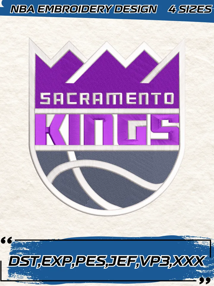 Sacramento Kings Logo Embroidery Designs,NBA Logo Embroidery Files, Machine Embroidery Design File, 4 Sizes,Digital Download