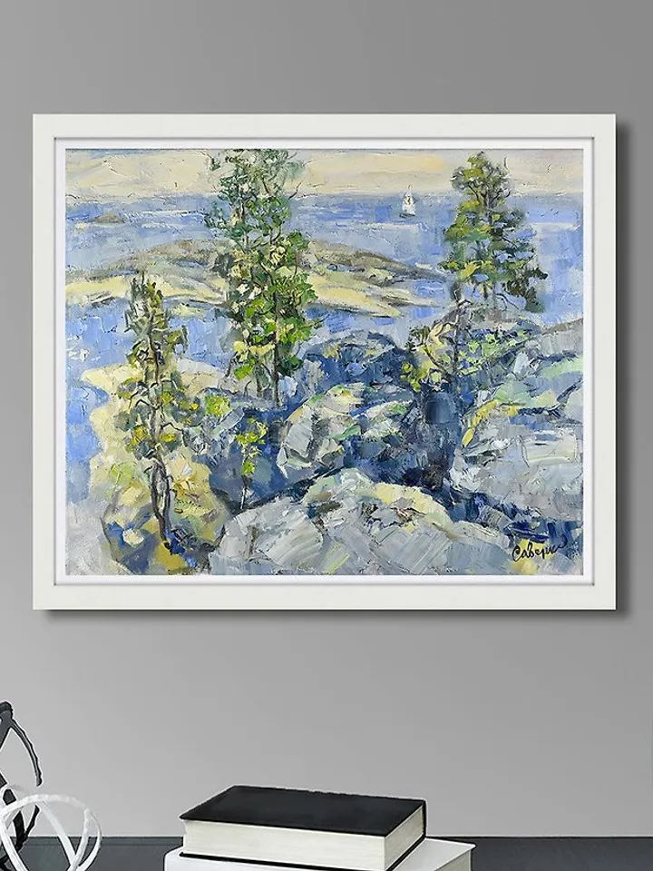 Lake Painting Island Landscape Ladoga Skerries Karelia Original Artwork