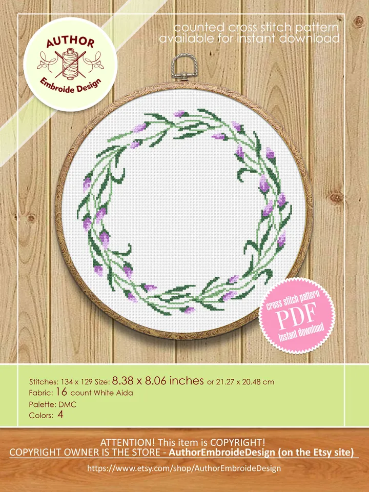 Flower wreath cross stitch pattern PDF Floral frame cross stitch chart, Easy cross stitch border Your text here, Flowers hoop art design #Y2