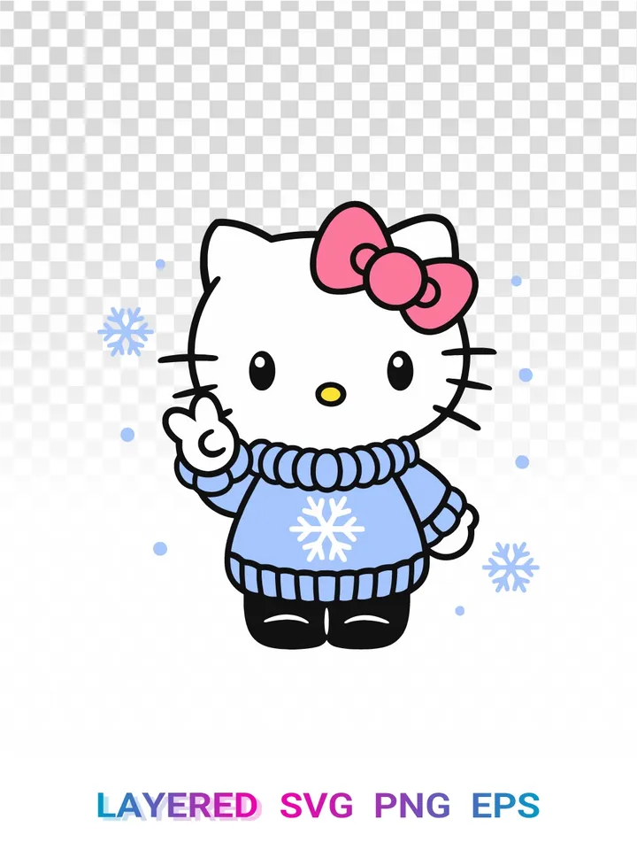 ❄️ Hello Kitty Winter SVG, Sanrio Snowflake PNG Cricut