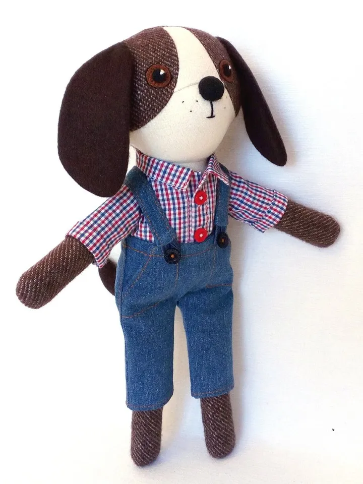 Brown dog boy, handmade plush toy, stuffed textile dog doll, puppy soft toy