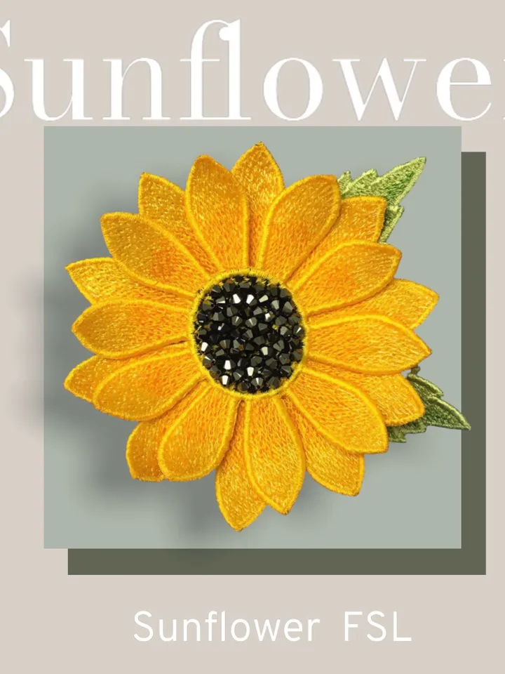 Sunflower Brooch Hairpin FSL Machine embroidery design Digital embroidery pattern Free standing lace flower file