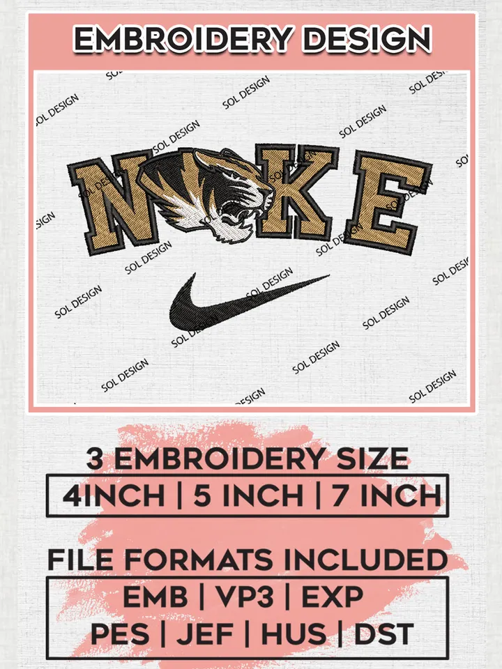 Nike Missouri Tigers Machine Embroidery Design, NCAA Missouri Tigers Embroidery Design Design files, NCAA Embroidery Designs, NCAA Machine Embroidery Designs, Digital Download