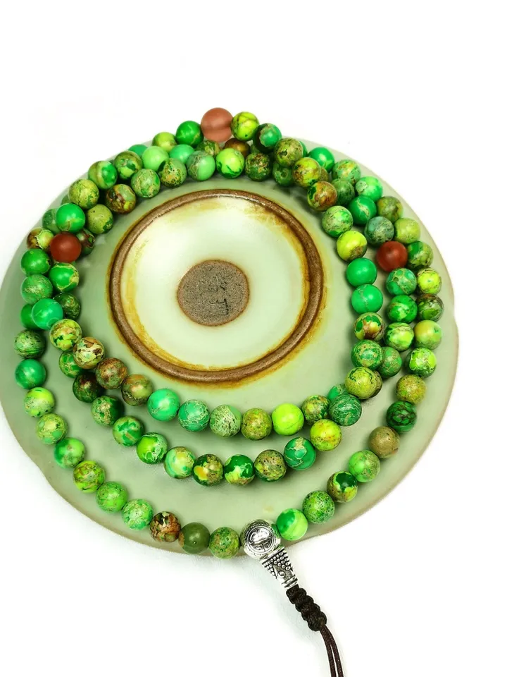 Gandhanra Unique Tibetan Siliceous Rock Beads Mala,6mm Prayer Beads for Women,27.6" Length