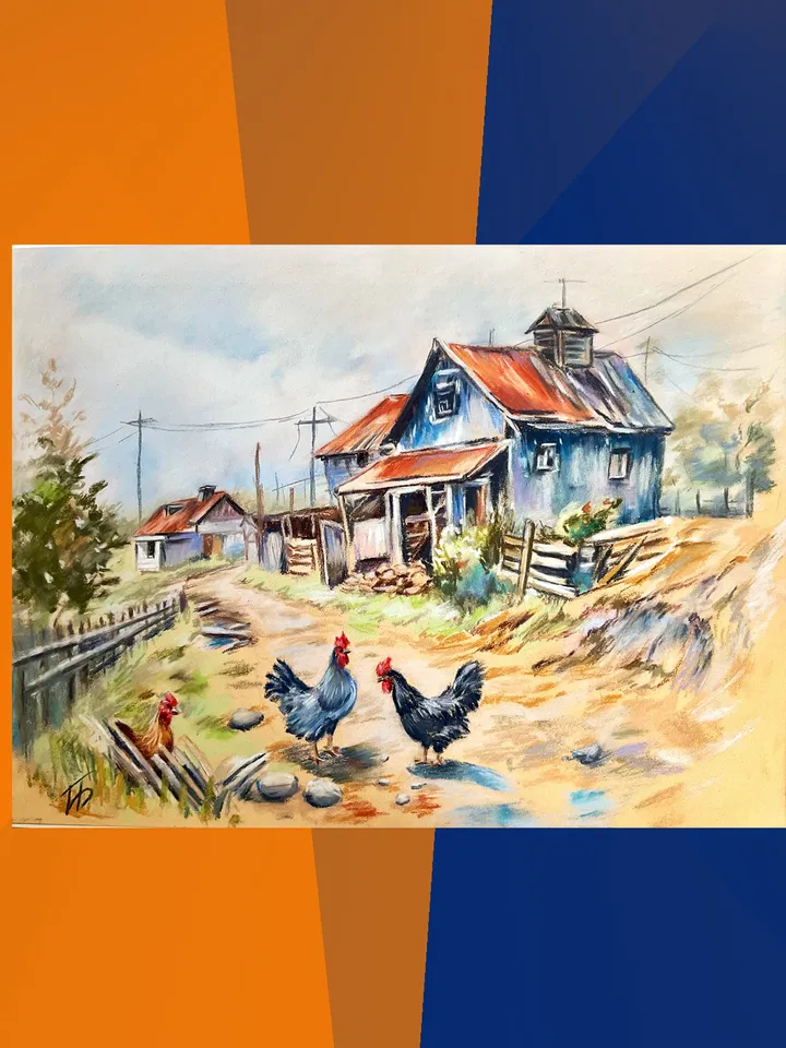 Original Pastel Rooster Painting – 12x16 inch Farmhouse Wall Art by IrenFfantasyArt