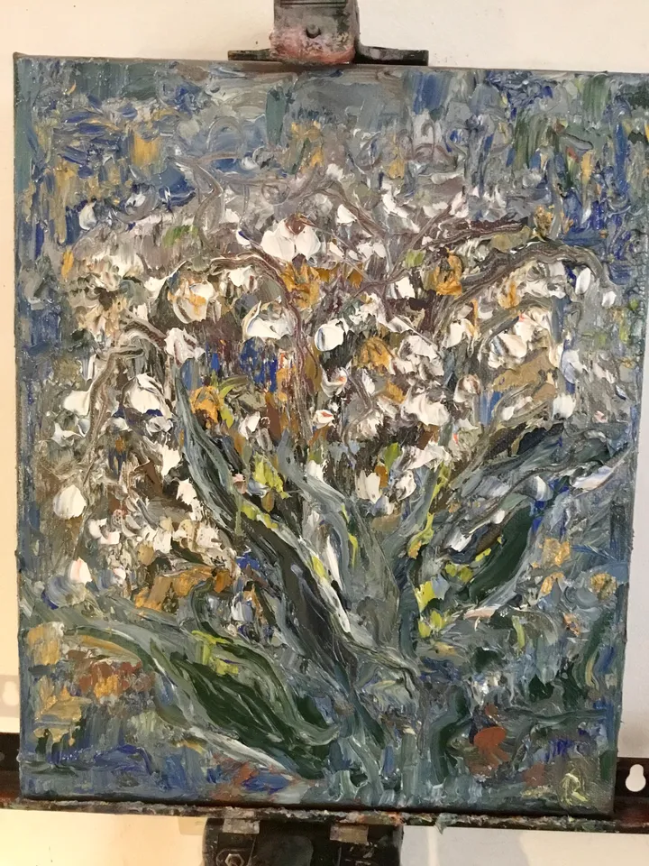 Abstract lillies of the valley,original oil impasto style painting on canvas,abstract flowers painting,unique gift,home decoration.