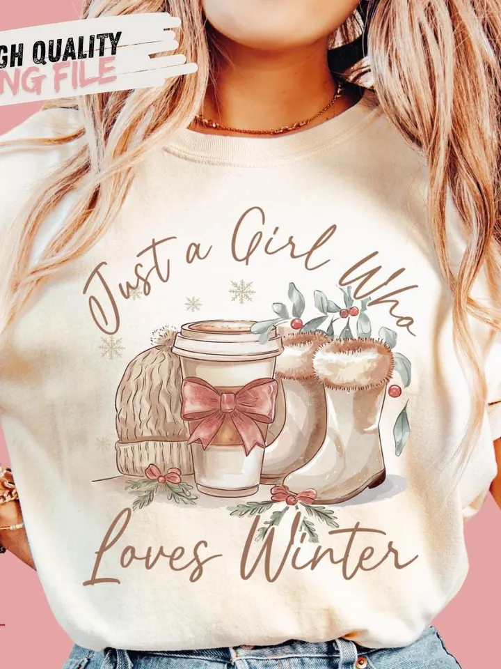 Just a Girl Who Loves Winter, Coquette Winter Basics Png, Retro Snowman Hot Cocoa ng, Winter Shirt Png, Christmas Girly Png, Cozy Winter Png
