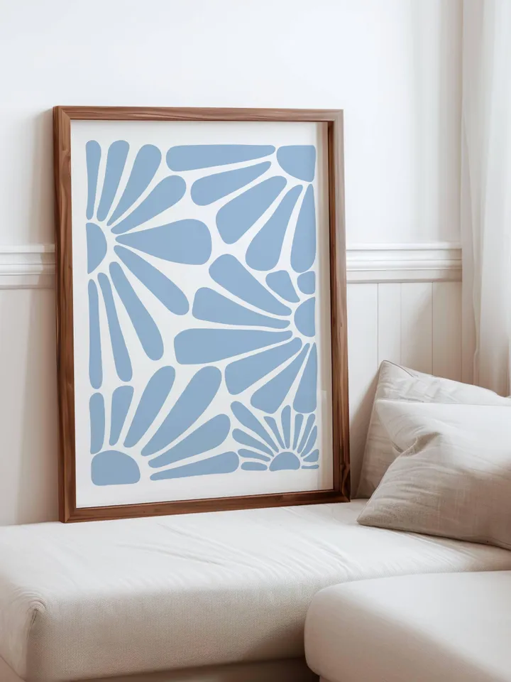 Soft Blue Wall Art Set of 2 Prints, Boho Flower Print, Blue Abstract Minimalist Organic, Blue Floral Wall Art, Wild Flower, Printable Art