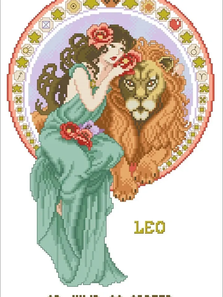 Vintage Cross Stitch Pattern Zodiac Sign Leo Counted Digital Download PDF