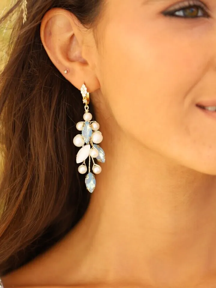 Light Blue Opal Bridal Earrings, Boho Wedding Earrings, Chandelier Stetement Wedding Earrings, Blue Statement Bridal Jewelry, Boho Jewellery