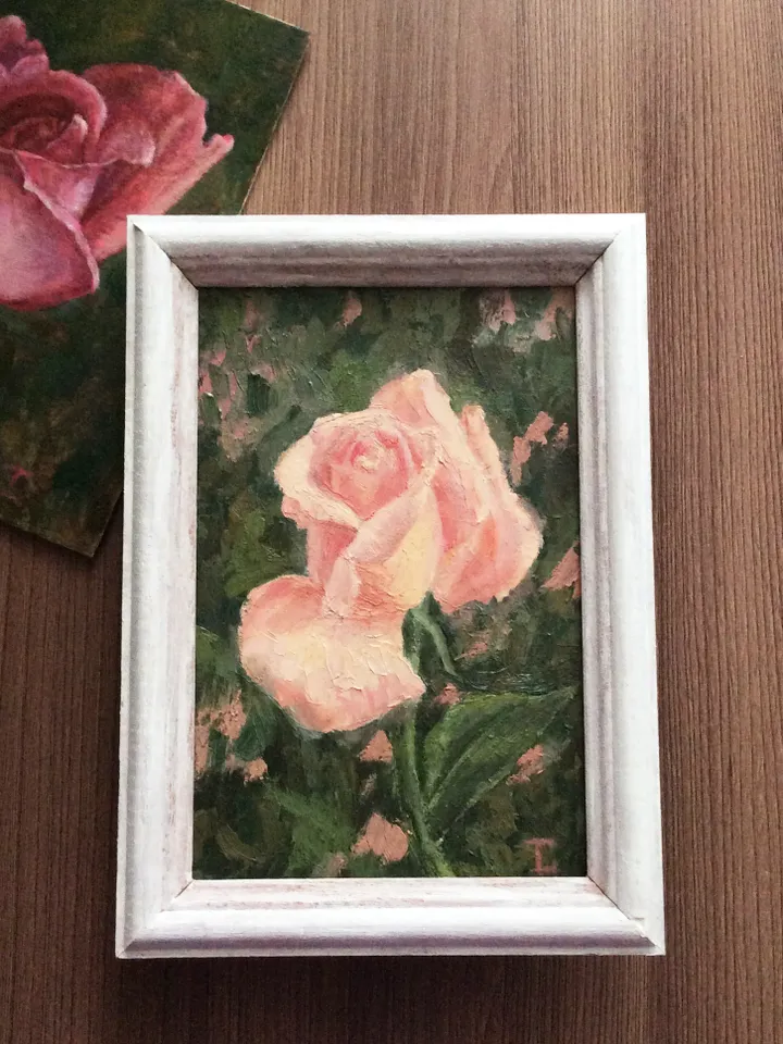 "Rose" oil small painting flower stilllife original wall art picture artwork floral