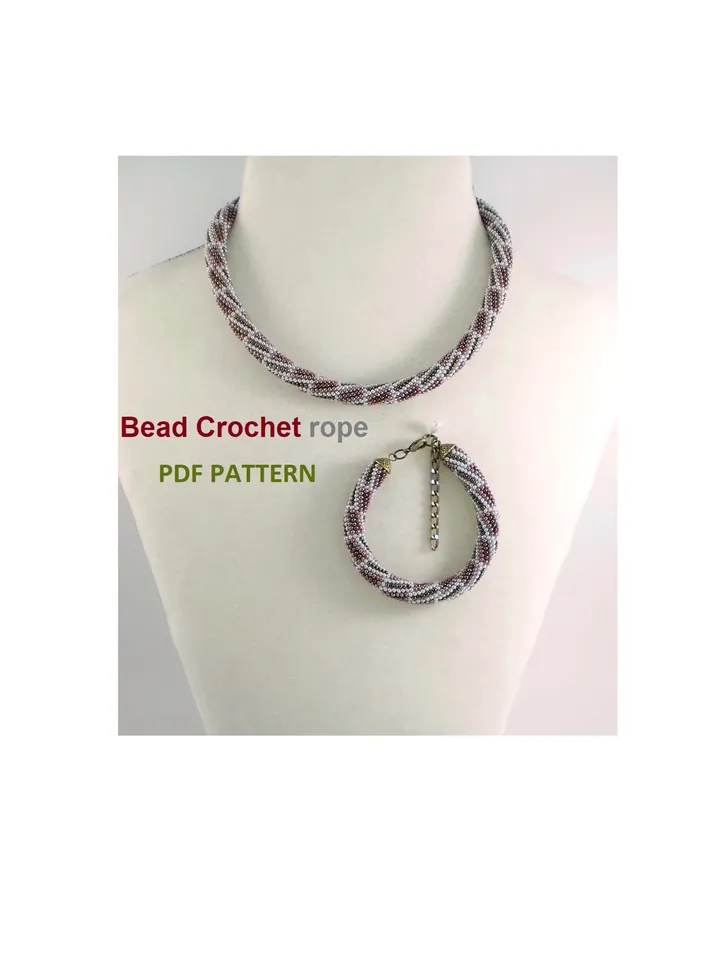Bead crochet rope patterns for beading «Peekaboo» necklace and bracelet. Instant Download, PDF pattern