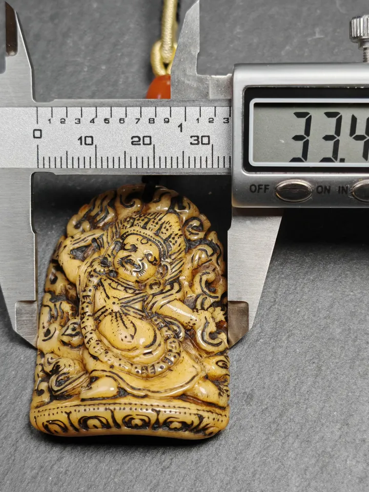 Gandhanra Vintage Tibetan Buddhism Statue Pendant,Old Yak Bone Carved Vajrapani Amulet Badge,the Protector and Guide of Gautama Buddha