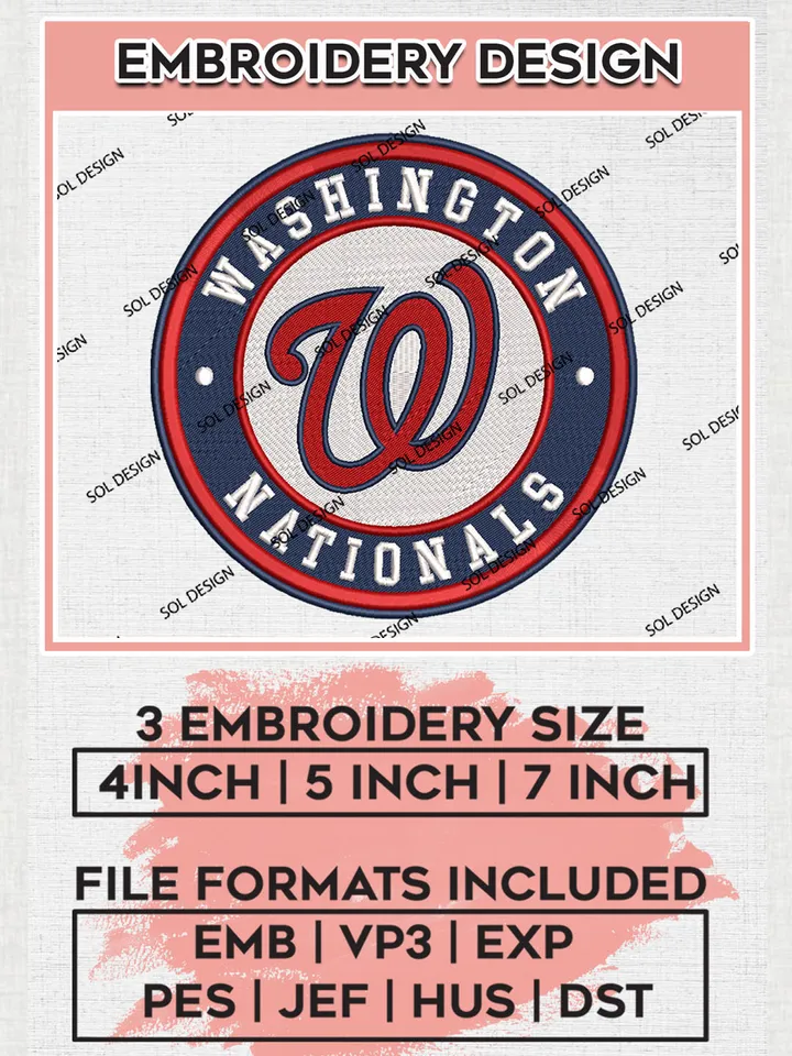 Washington Nationals Team Logo Embroidery Design, MLB Team Embroidery files, Washington Nationals Baseball Team, Nationals Team, Digital Download