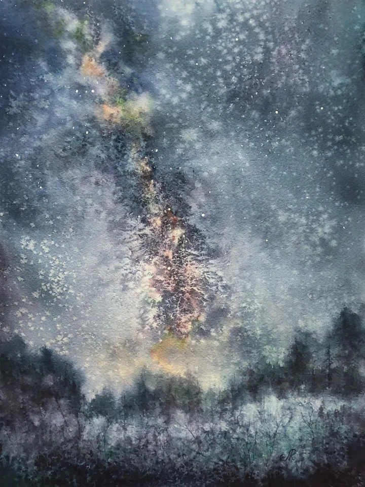 Stars wall art Space painting Night sky wall art Original watercolor painting