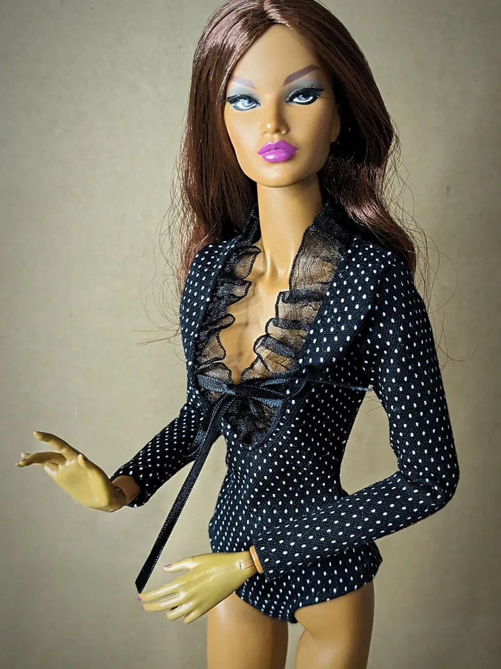 Handmade black & white bodysuit for 16-inch Fashion Royalty dolls (FR16)