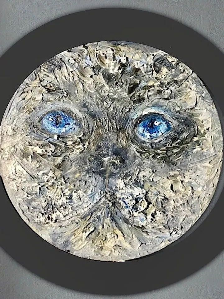 Himalayan blue eyed cat original oil painting on round canvas,impasto textured artwork,kids room decoration cat lovers gifts,