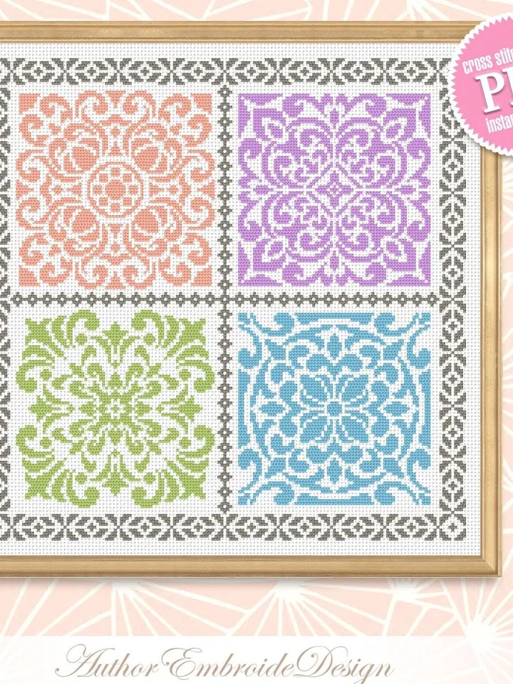 Square mandala cross stitch pattern PDF download Sampler cross stitch mandala ornament pattern for cross stitch pillow, DIY Home decor #M209