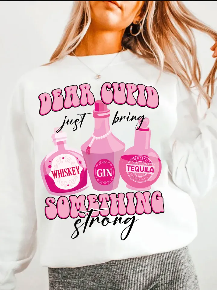 Cupid Bring Something Strong PNG Clipart, Love Valentine whiskey png anti valentine Png, Funny Valentines day shirt design sublimation png