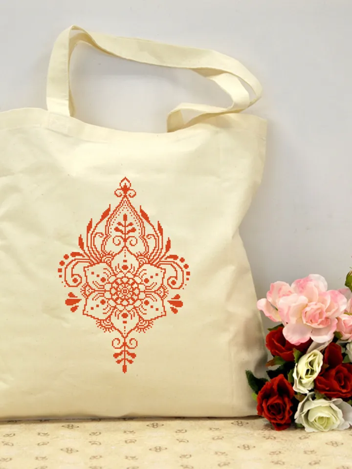 Flower cross stitch pattern download PDF, Monochrome mandala cross stitch chart, Modern beginner stitch, Floral ornament embroidery PDF #M55