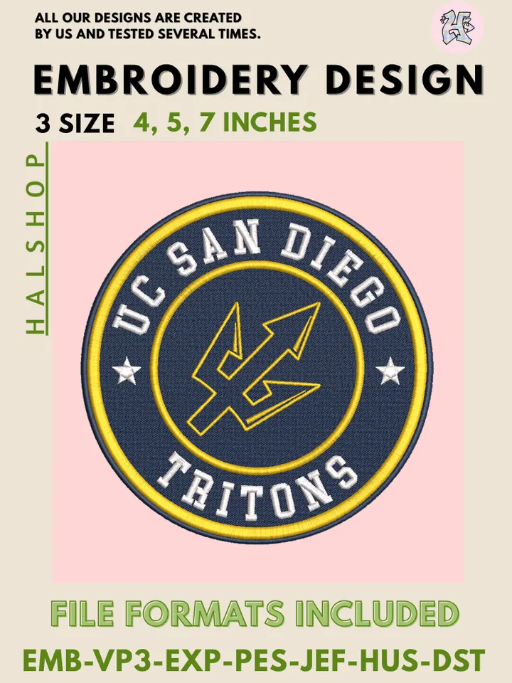 NCAA UC San Diego Tritons Logo Embroidery Design, College Team Machine Embroidery Files, Digital Download